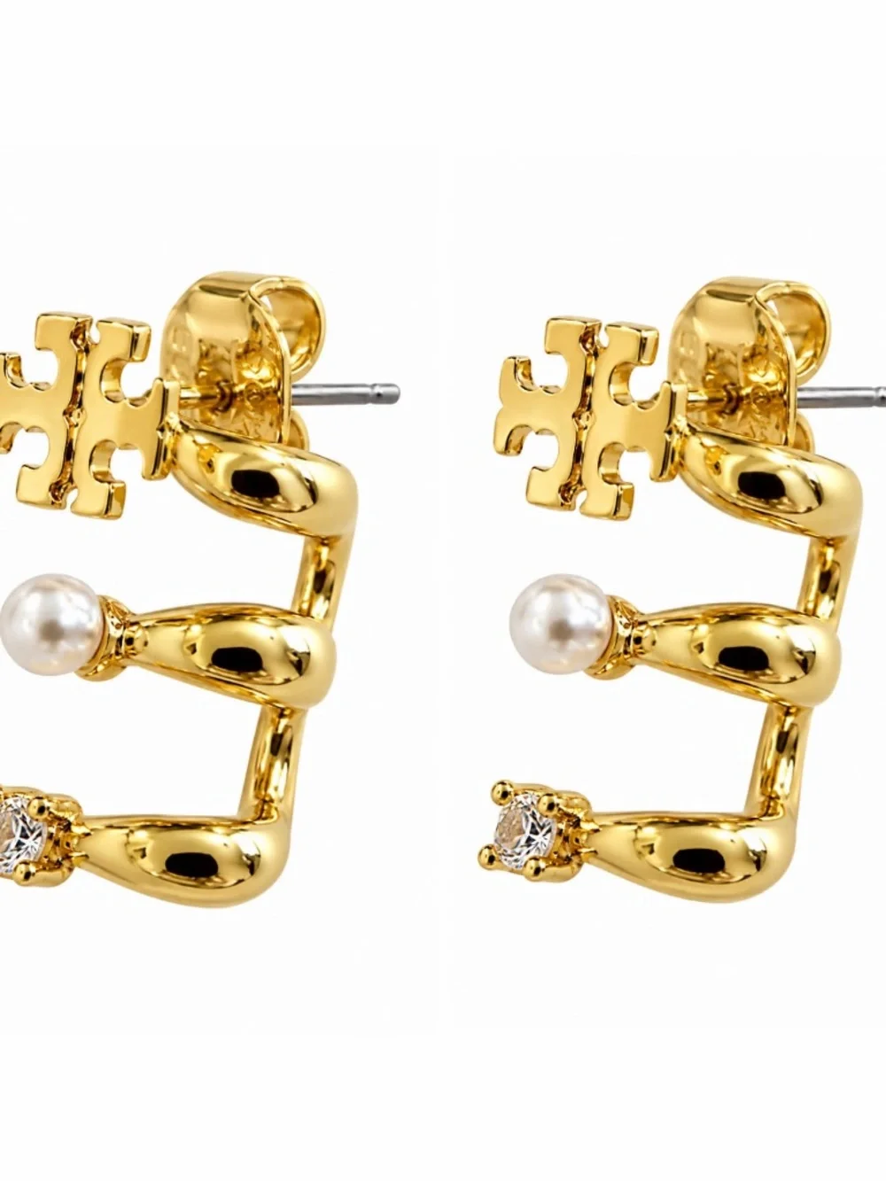 TORY BURCH • Gold Logo Pearl Ear Jacket Set Kira Multi-hoop Earrings